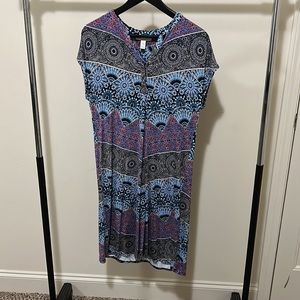 Cap Short Sleeve V Neck Shift Dress